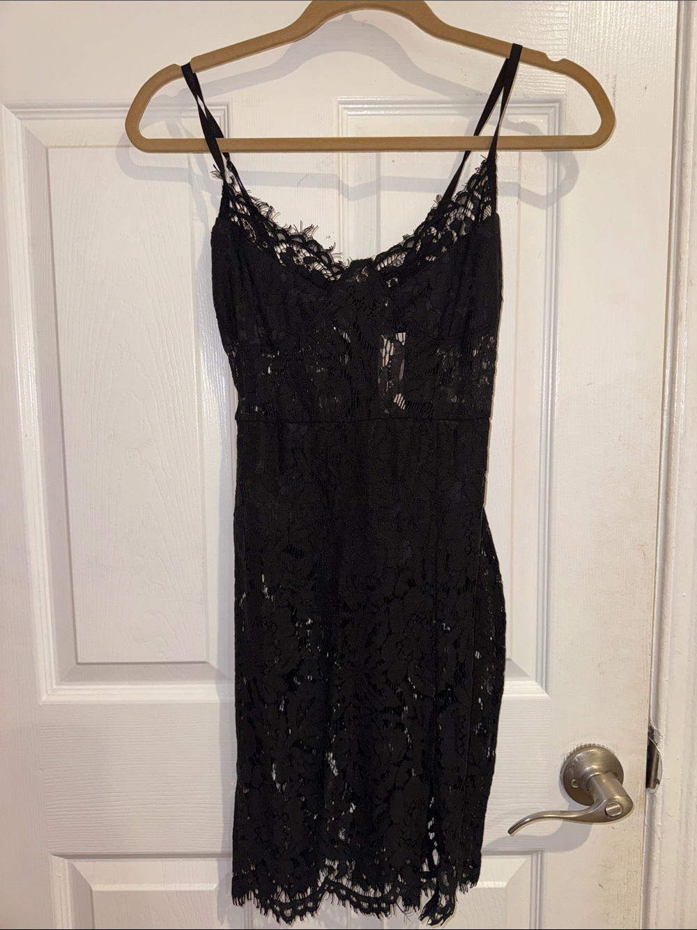 Black Lace Slip Dress - Spaghetti Straps